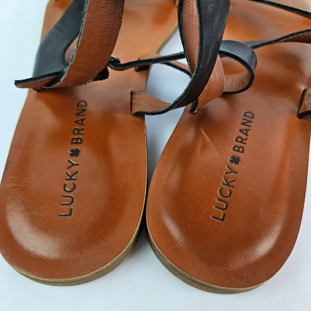 Lucky Brand Alexcia Black Leather Strappy Flat Sandal 11